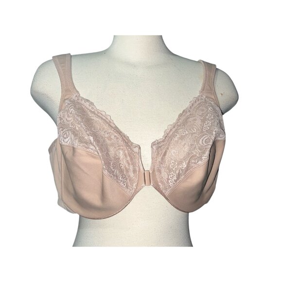 Glamorise Womens Front-Closure Wonderwire Lace Support Bra Size 46C in Soft Beig - Picture 1 of 6